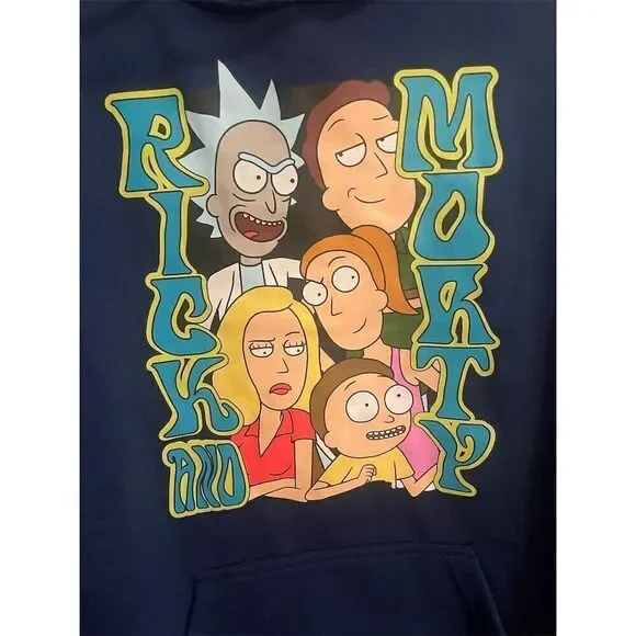 New Rick and Morty Adult Swim Hoodie Blue Medium Unisex Pullover Fleece - Picture 3 of 5